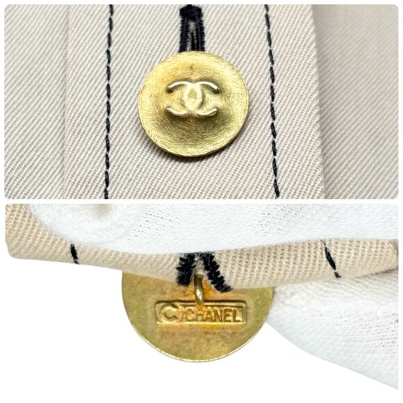 CHANEL Vintage CC Logo Gold Button Denim Shirt Jacket Beige Cotton [106399] - Picture 10 of 11